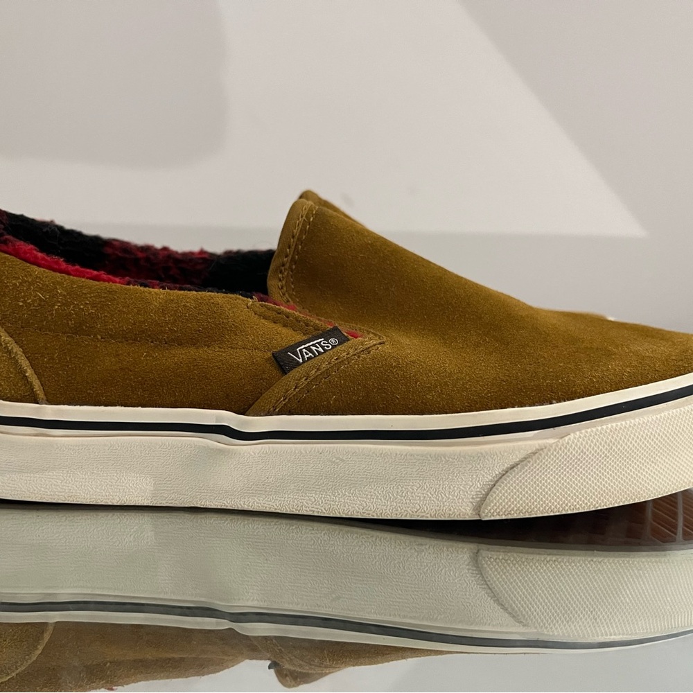 Vans Slip-On Cozy Hug Brown Suede Plaid Lining Men 6 / Women 7.5 Unisex Shoes